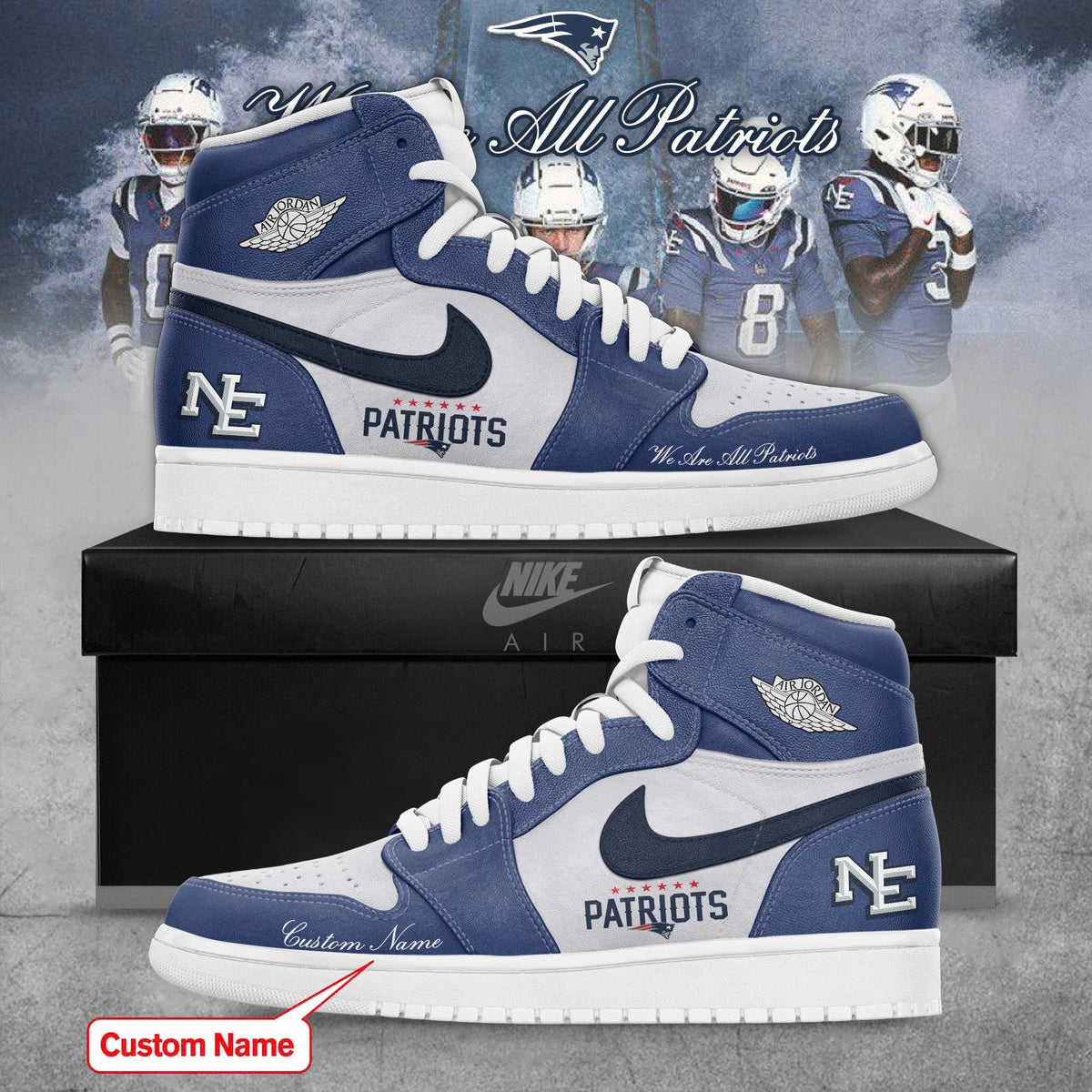 New England Patriots 2026 Rivalries Nor’Easter Storm Custom AJ1 Sneaker