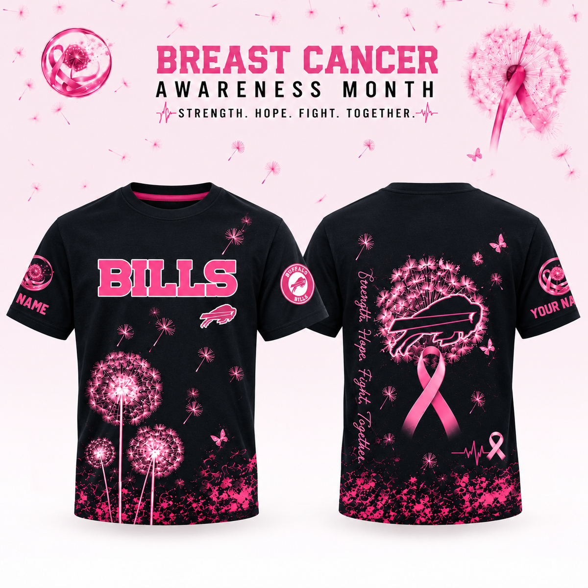 Buffalo Bills – Breast Cancer Awareness Strength Hope Fight Dandelion Tshirt Edition