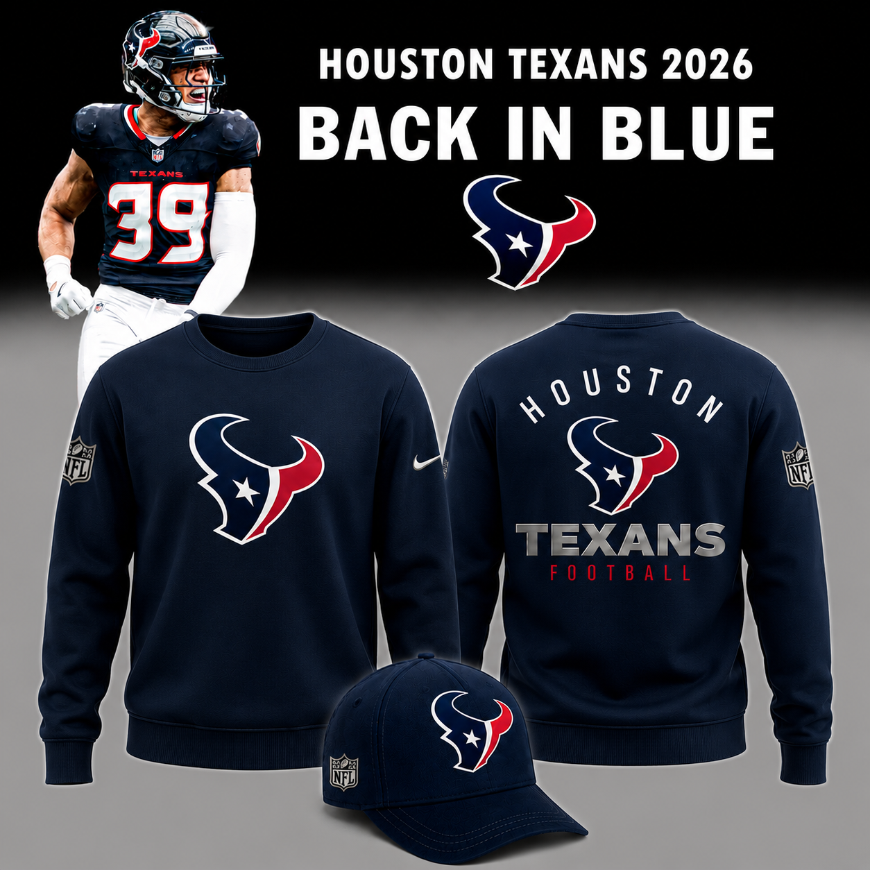 Limited Edition Houston Texans 2026 - Back In Blue Sweater