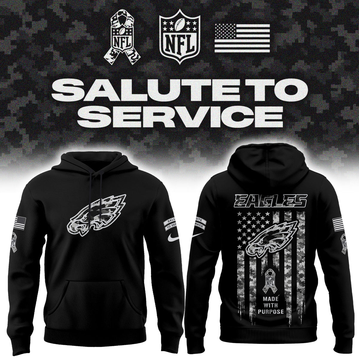 Limited Edition Philadelphia Eagles Salute To Service “Made With Purpose” Hoodie