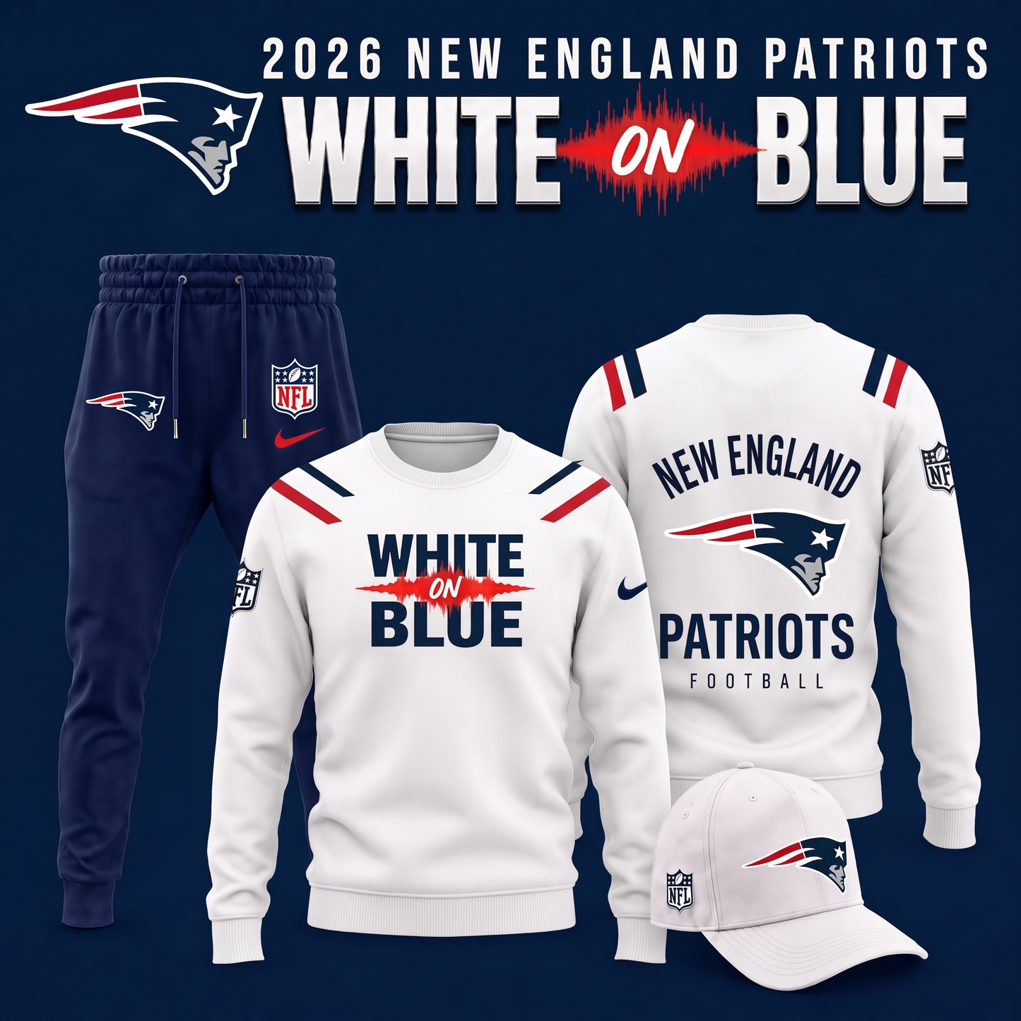 NE Patriots - White on Blue 2026