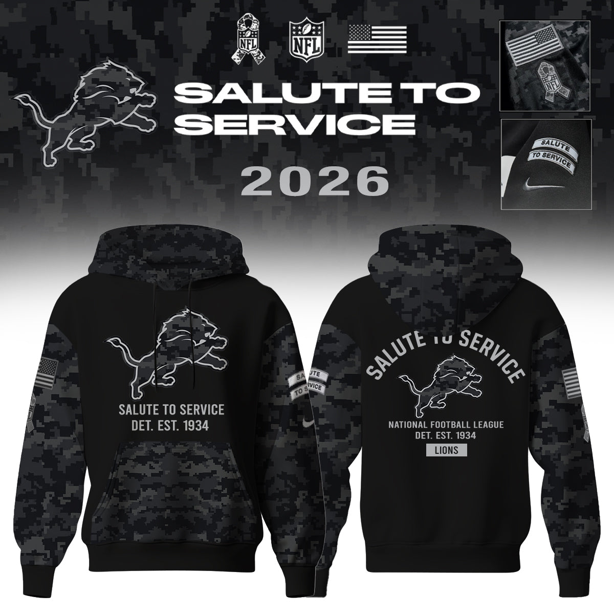Detroit Lions Salute To Service 2026 – Hoodie
