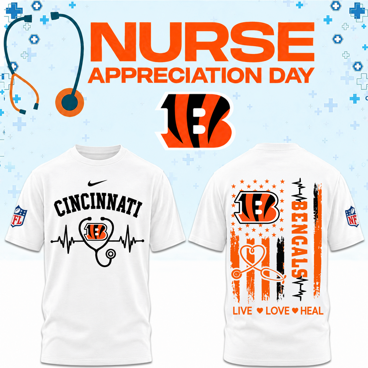 Cincinnati Football Nurse Appreciation Tshirt