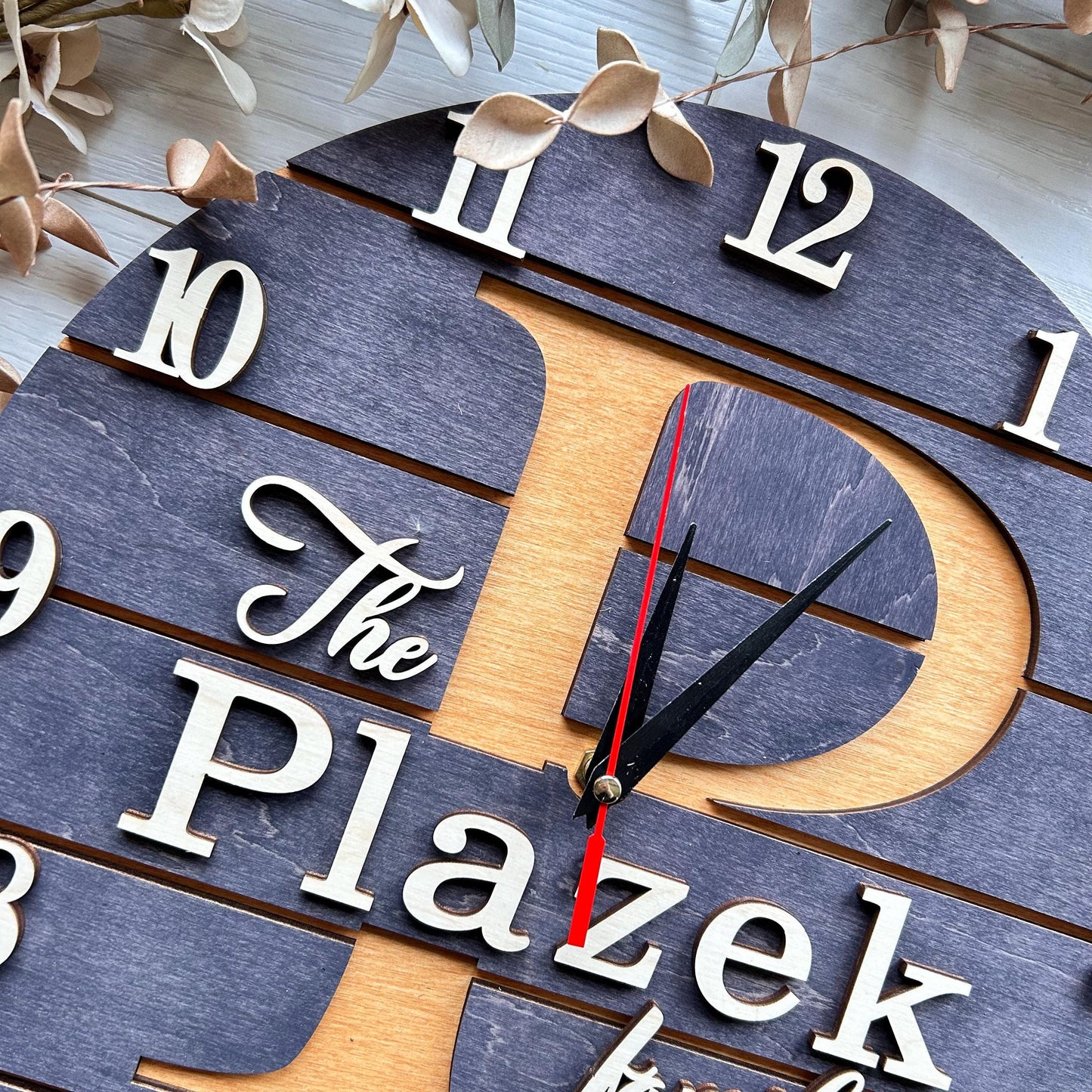 Personalized 3D wooden clock, family name clock, 1st anniversary gift, сlock for couple, personalized wedding gift, home gift for family