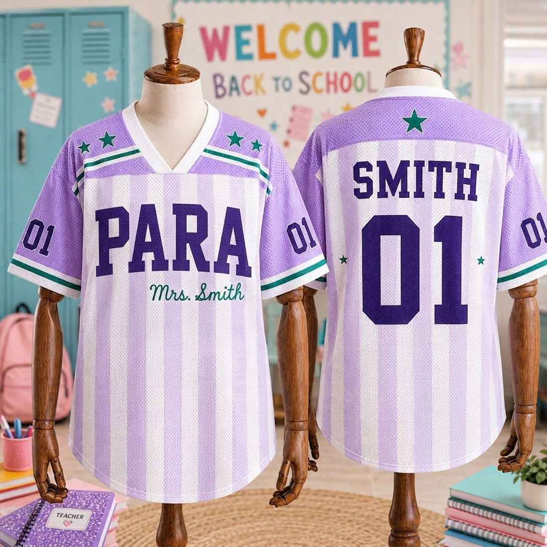 Custom Teacher Mesh Football Jersey, Personalized Title, Name & Number Shirt