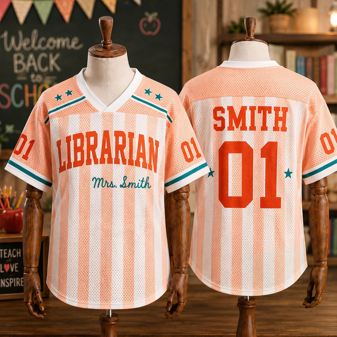 Custom Teacher Mesh Football Jersey, Personalized Title, Name & Number Shirt