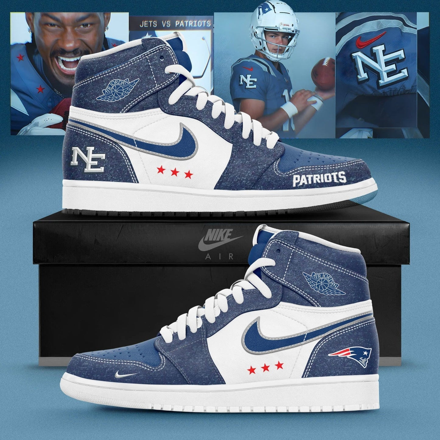 _ New England Patriots 2026 Rivalries Nor’Easter Storm Custom AJ1 Sneaker