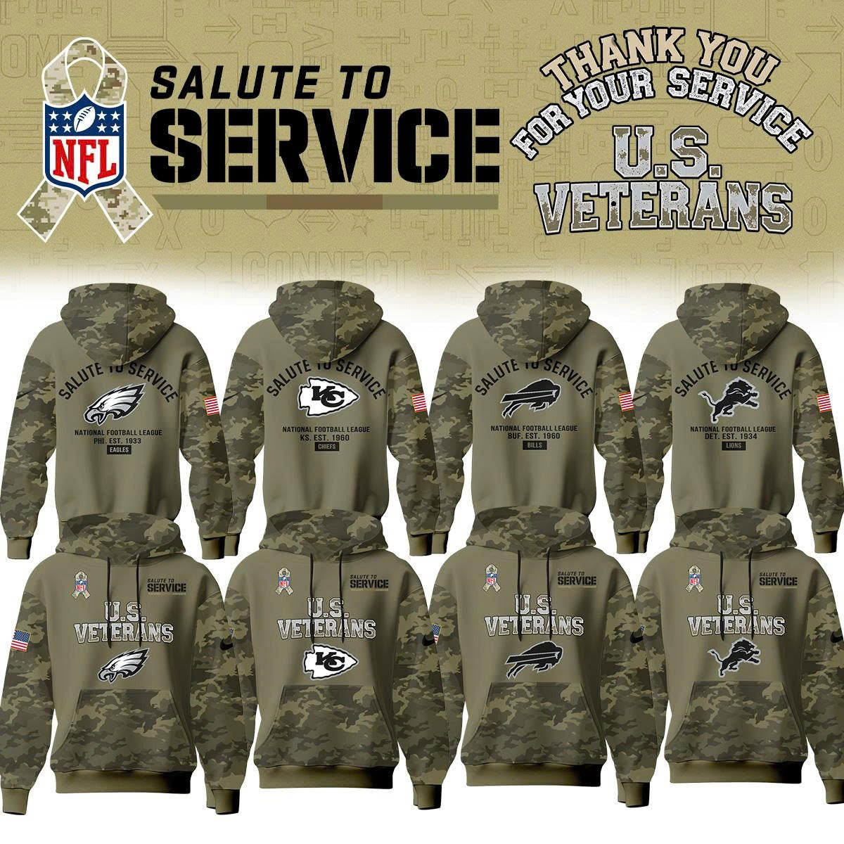 _..All Team NFL Thank You For Your Service U.S VETERANS  – Hoodie