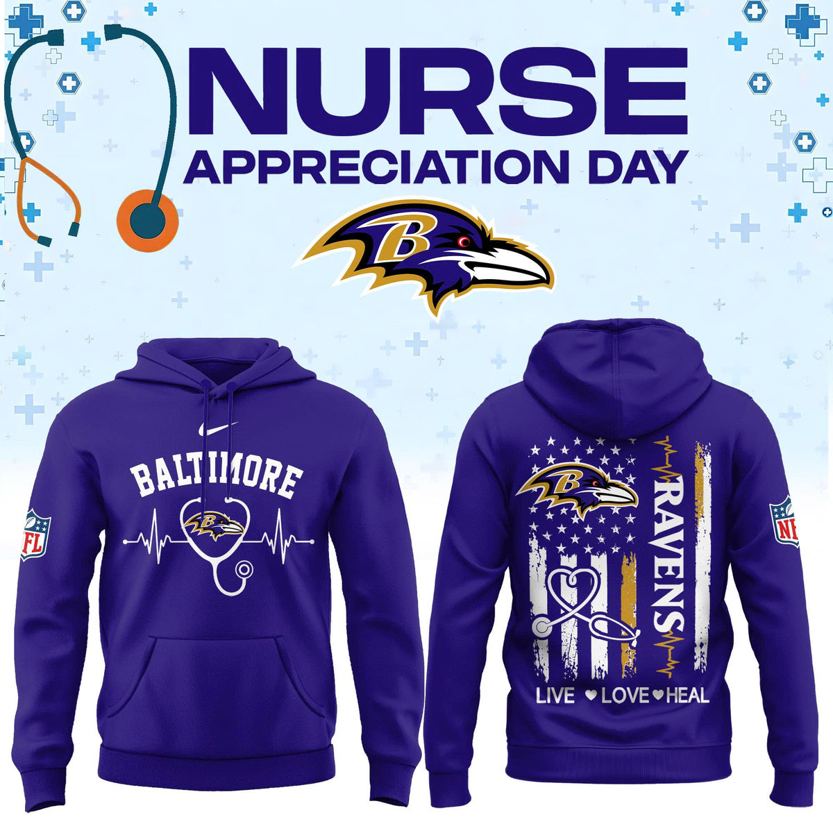 Baltimore Football Nurse Appreciation Hoodie