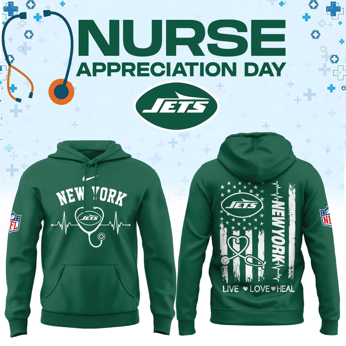 New York J Football Nurse Appreciation Hoodie