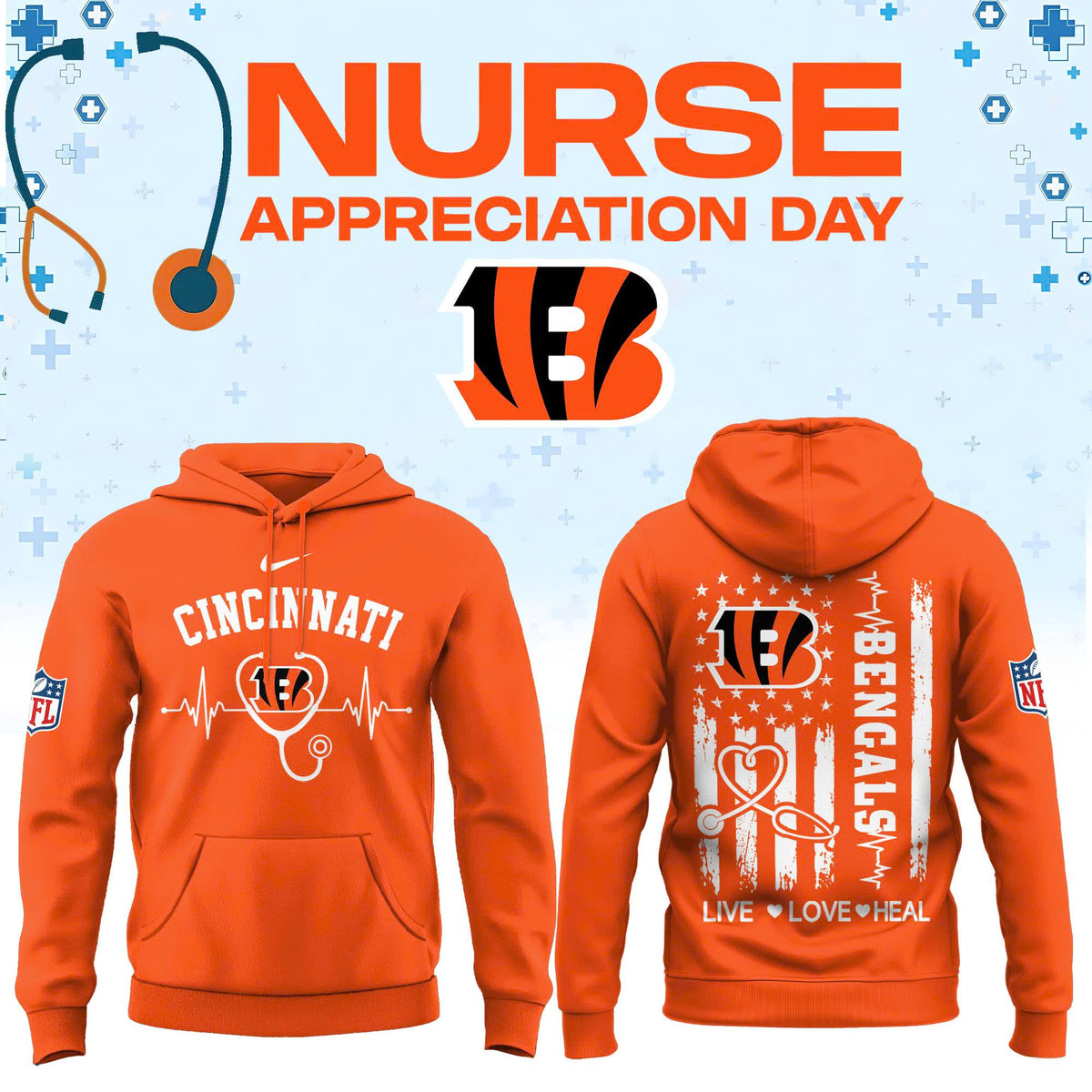 Cincinnati Football Nurse Appreciation Hoodie
