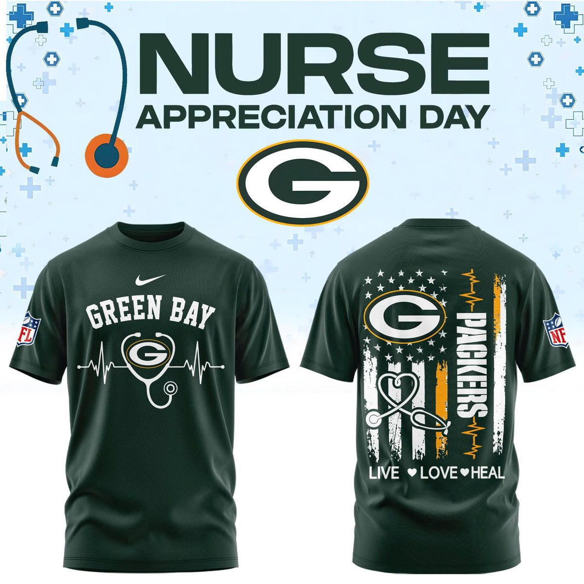 Green Bay Football Nurse Appreciation Tshirt