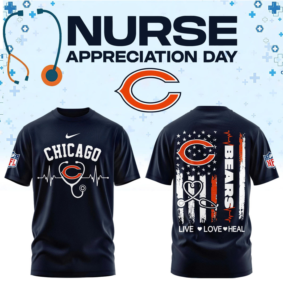 Chicago Football Nurse Appreciation Tshirt
