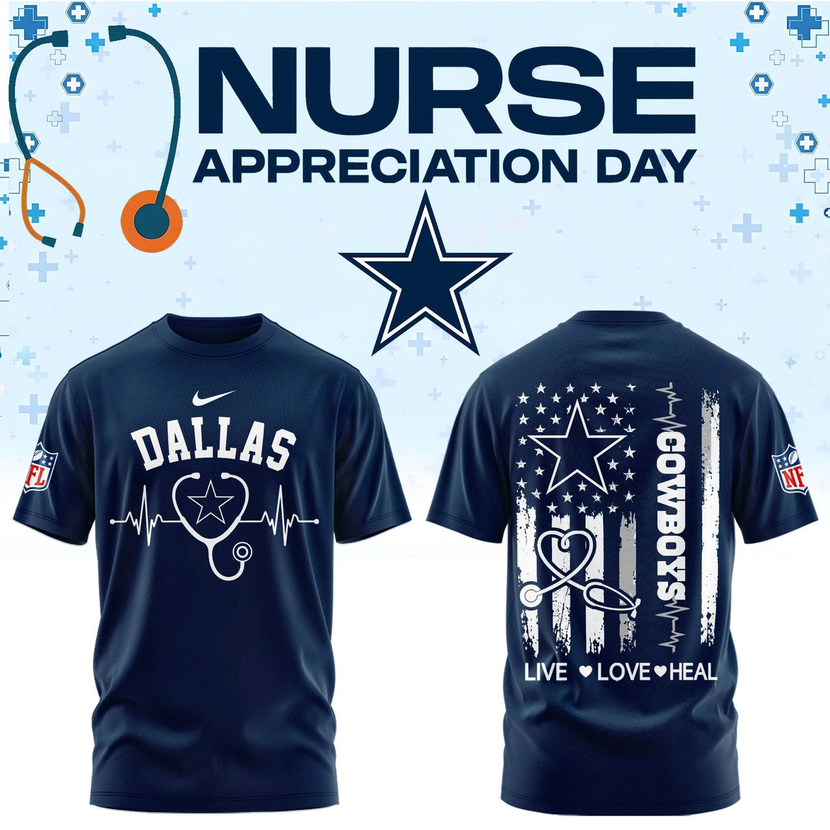 Dallas Football Nurse Appreciation Tshirt