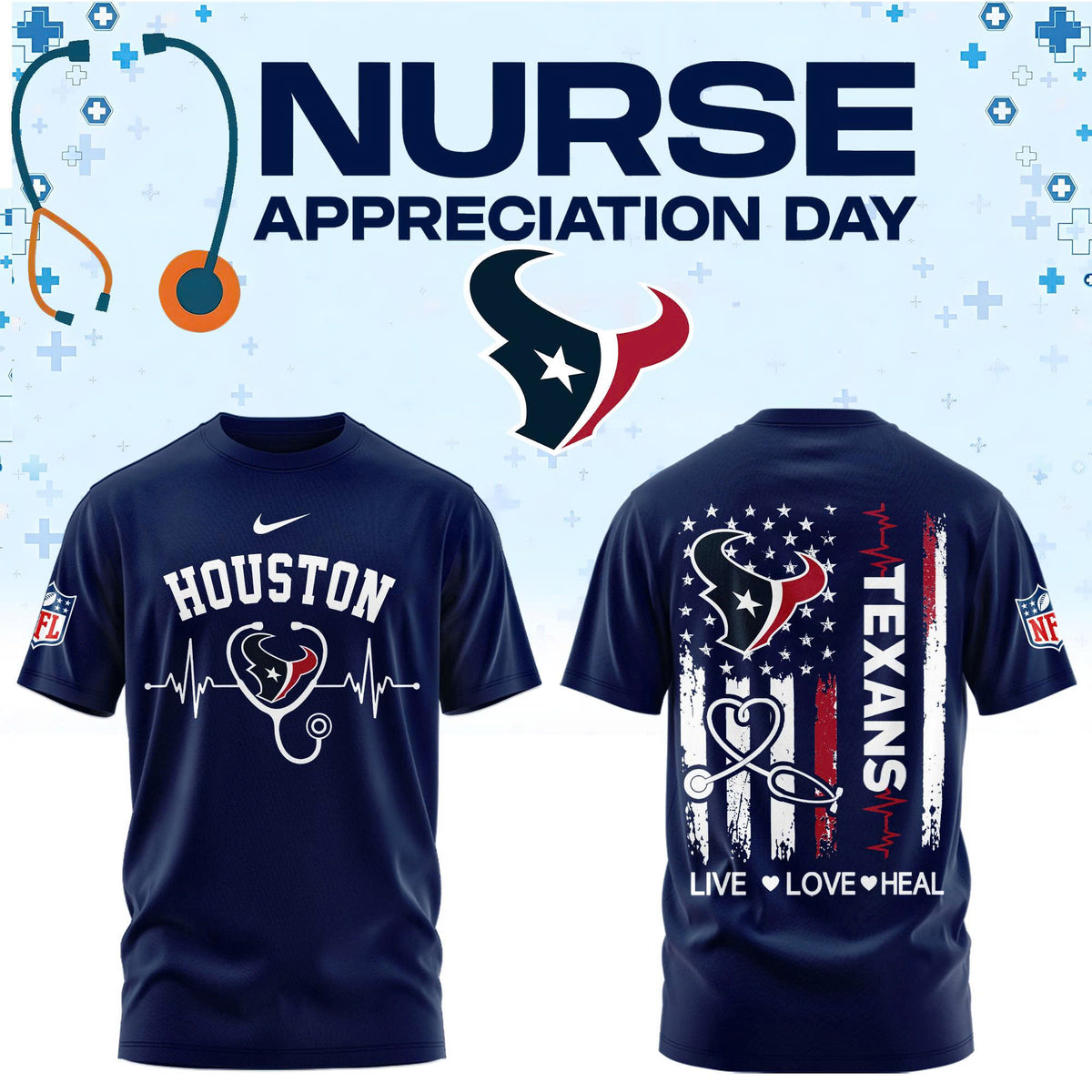Houston Football Nurse Appreciation Tshirt
