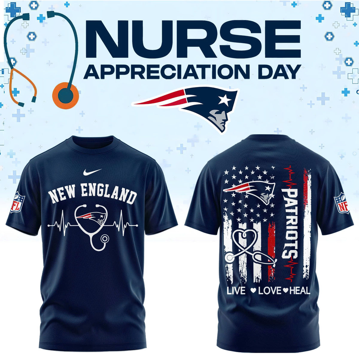New England Football Nurse Appreciation Tshirt