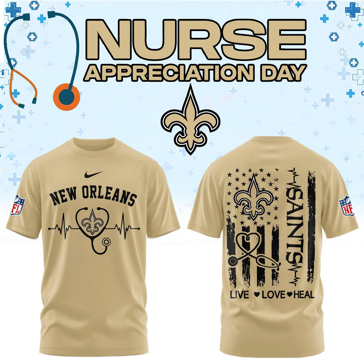 New Orleans Football Nurse Appreciation Tshirt