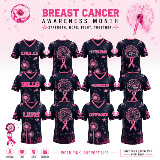 Full Team NFL 2026 Breast Cancer Awareness x Dandelion of Hope V-neck Short Sleeve Jersey