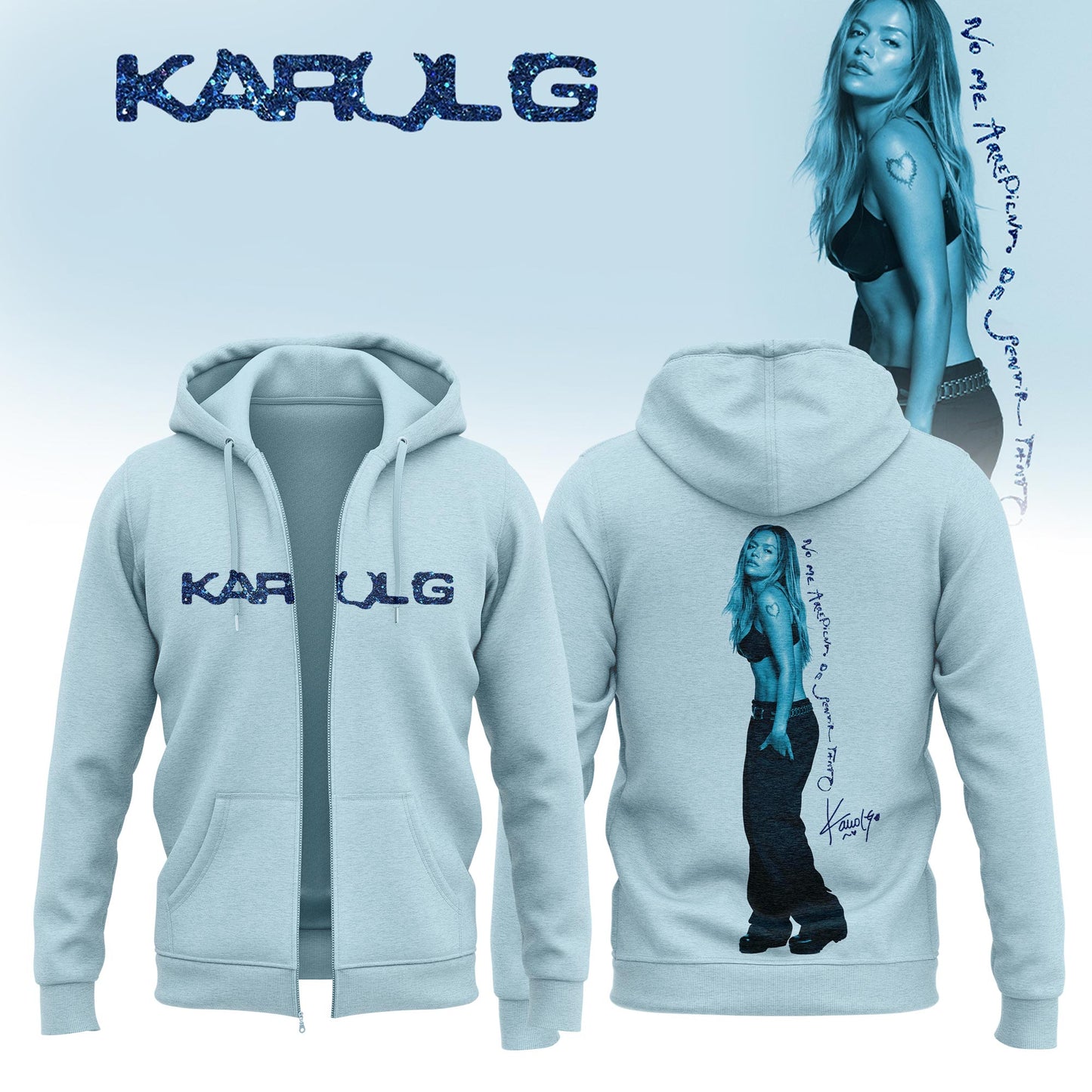 ,KaRol G Album “NO ME ARREPIENTO DE SENTIR TANTO” 🩵 – Zip Hoodie