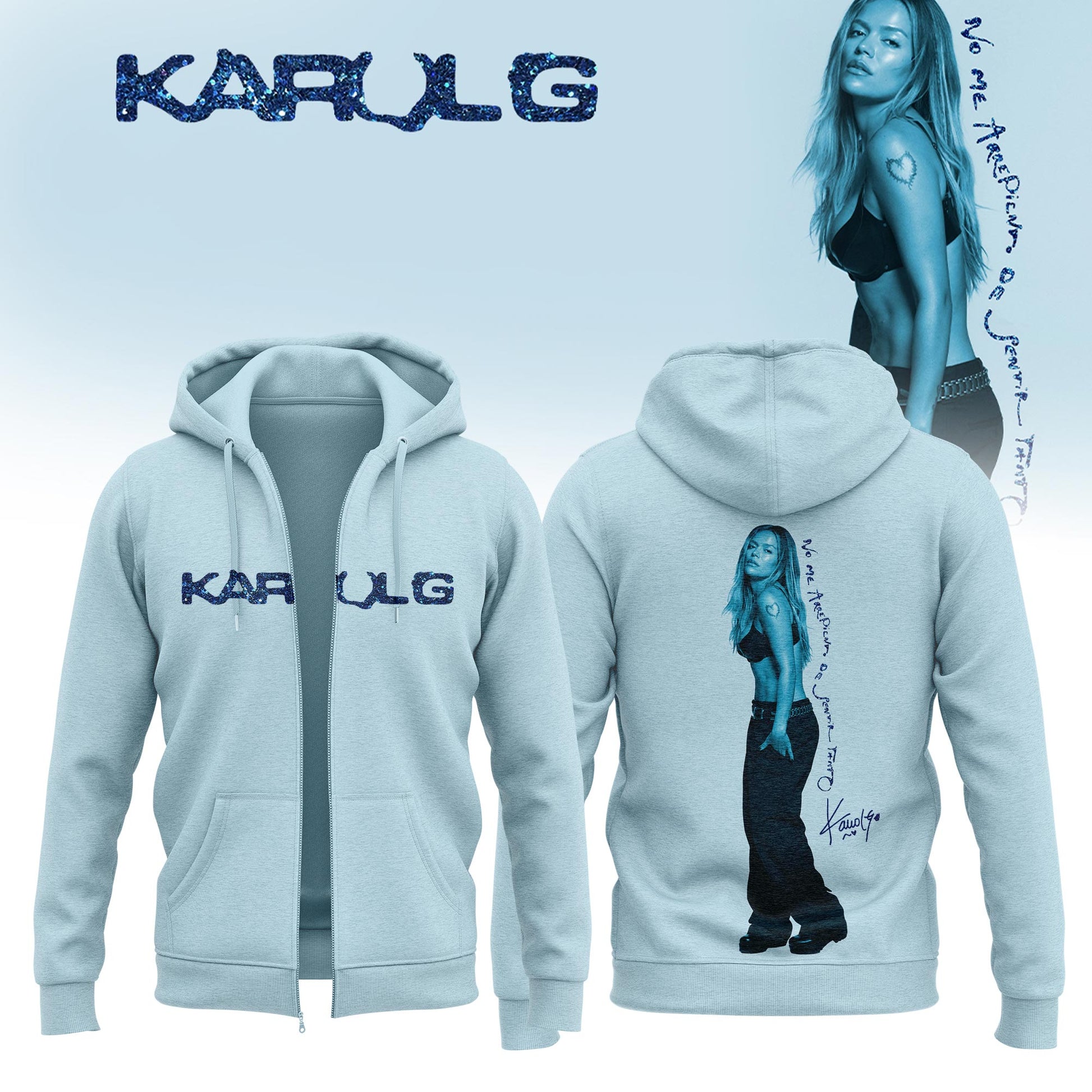 ,KaRol G Album “NO ME ARREPIENTO DE SENTIR TANTO” 🩵 – Zip Hoodie