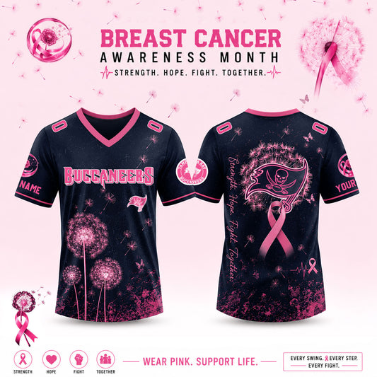 Limited Edition Tampa Bay Buccaneers 2026 Breast Cancer Awareness x Dandelion of Hope V-neck Short Sleeve Jersey