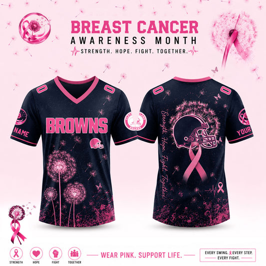 Limited Edition Cleveland Browns 2026 Breast Cancer Awareness x Dandelion of Hope V-neck Short Sleeve Jersey
