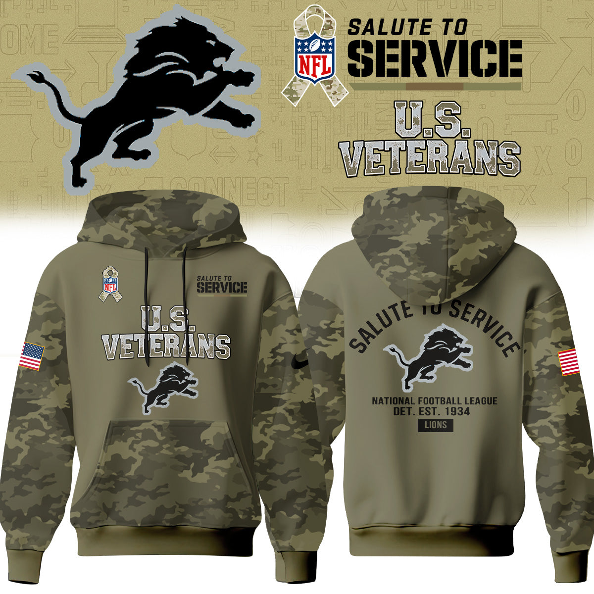 Detroit Lions Salute To Service 2026 – Hoodie