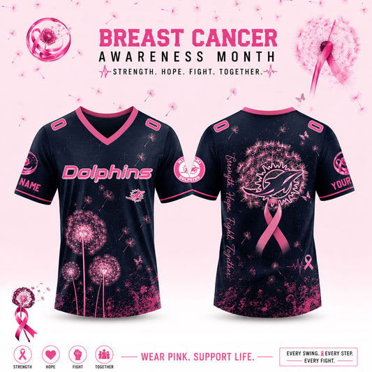 Limited Edition Miami Dolphins 2026 Breast Cancer Awareness x Dandelion of Hope V-neck Short Sleeve Jersey