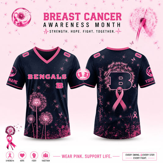 Limited Edition Cincinnati Bengals 2026 Breast Cancer Awareness x Dandelion of Hope V-neck Short Sleeve Jersey