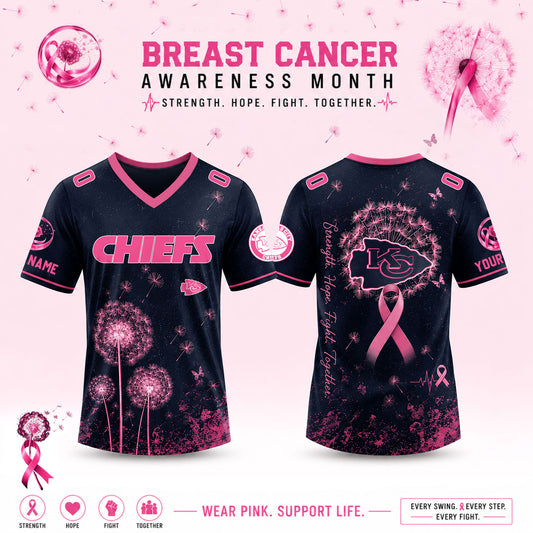 Limited Edition Kansas City Chiefs 2026 Breast Cancer Awareness x Dandelion of Hope V-neck Short Sleeve Jersey