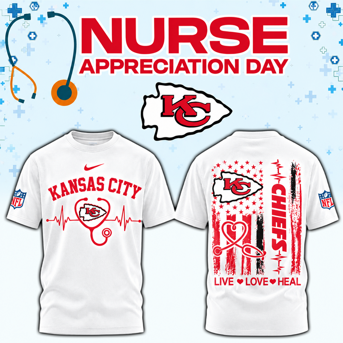Kansas City Football Nurse Appreciation Tshirt