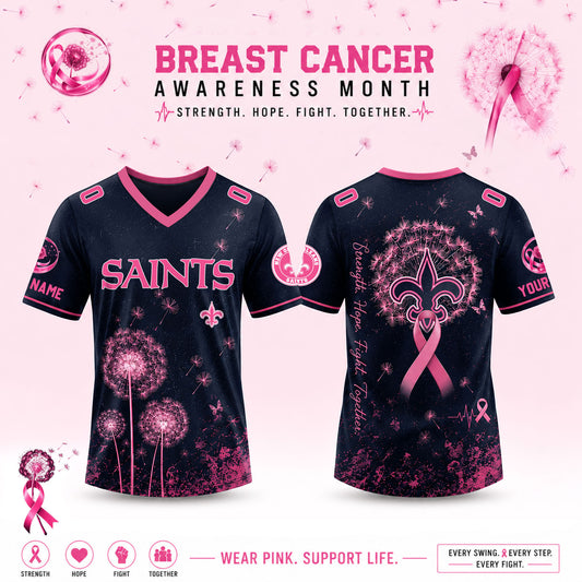 Limited Edition New Orleans Saints 2026 Breast Cancer Awareness x Dandelion of Hope V-neck Short Sleeve Jersey