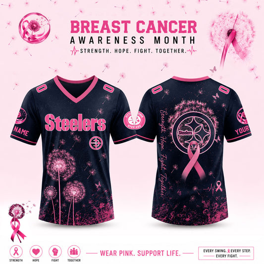 Limited Edition Pittsburgh Steelers 2026 Breast Cancer Awareness x Dandelion of Hope V-neck Short Sleeve Jersey