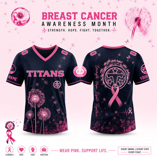 Limited Edition Tennessee Titans 2026 Breast Cancer Awareness x Dandelion of Hope V-neck Short Sleeve Jersey