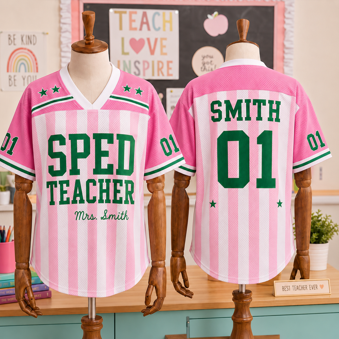 Custom Teacher Mesh Football Jersey, Personalized Title, Name & Number Shirt