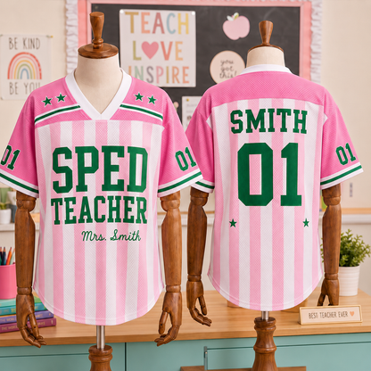 Custom Teacher Mesh Football Jersey, Personalized Title, Name & Number Shirt