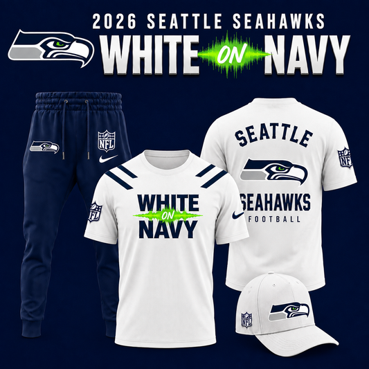 Seattle Seahawks - White on Navy 2026 Limited Edition Tshirt