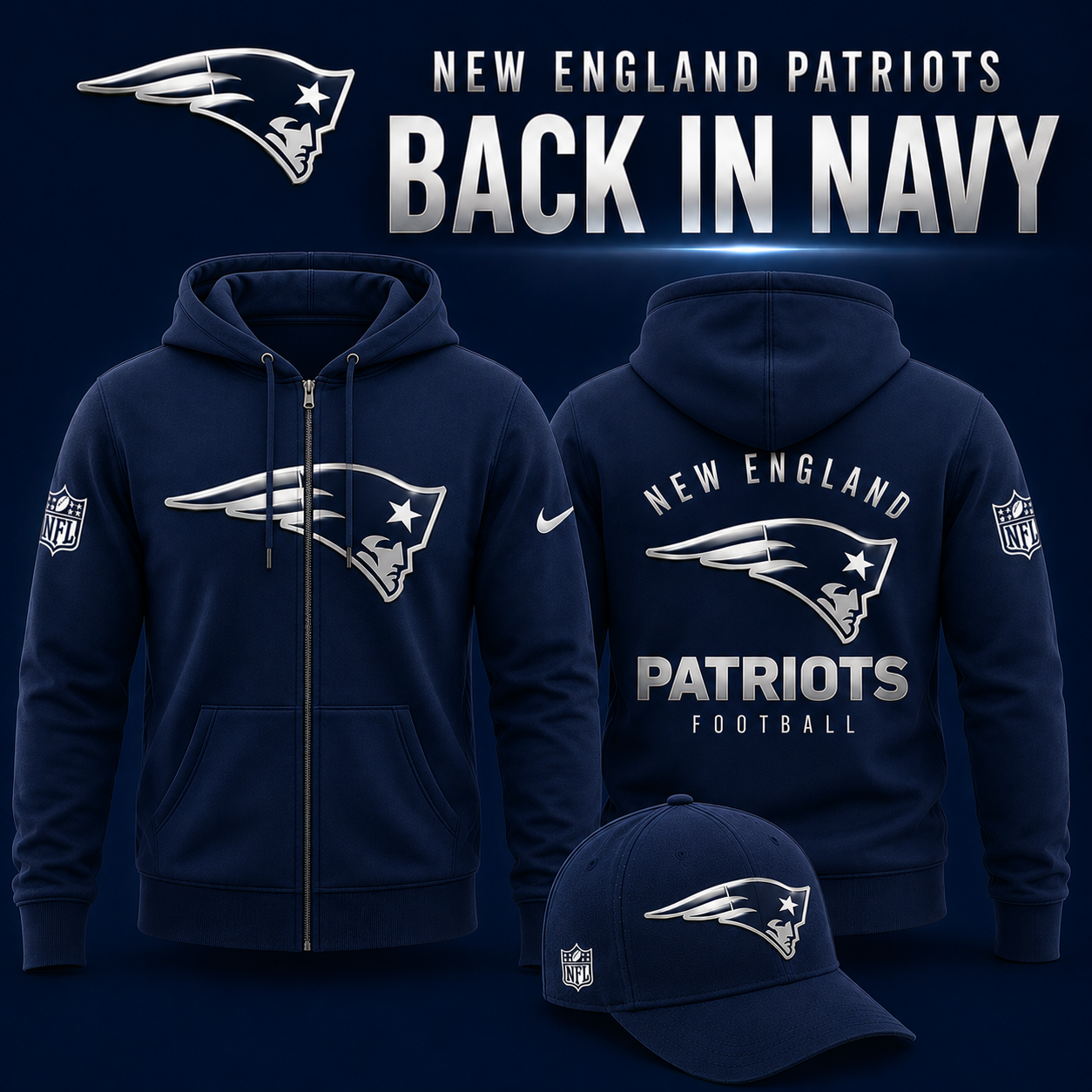 NE Patriots - Back In Navy 2026 Limited Edition ZipHoodie