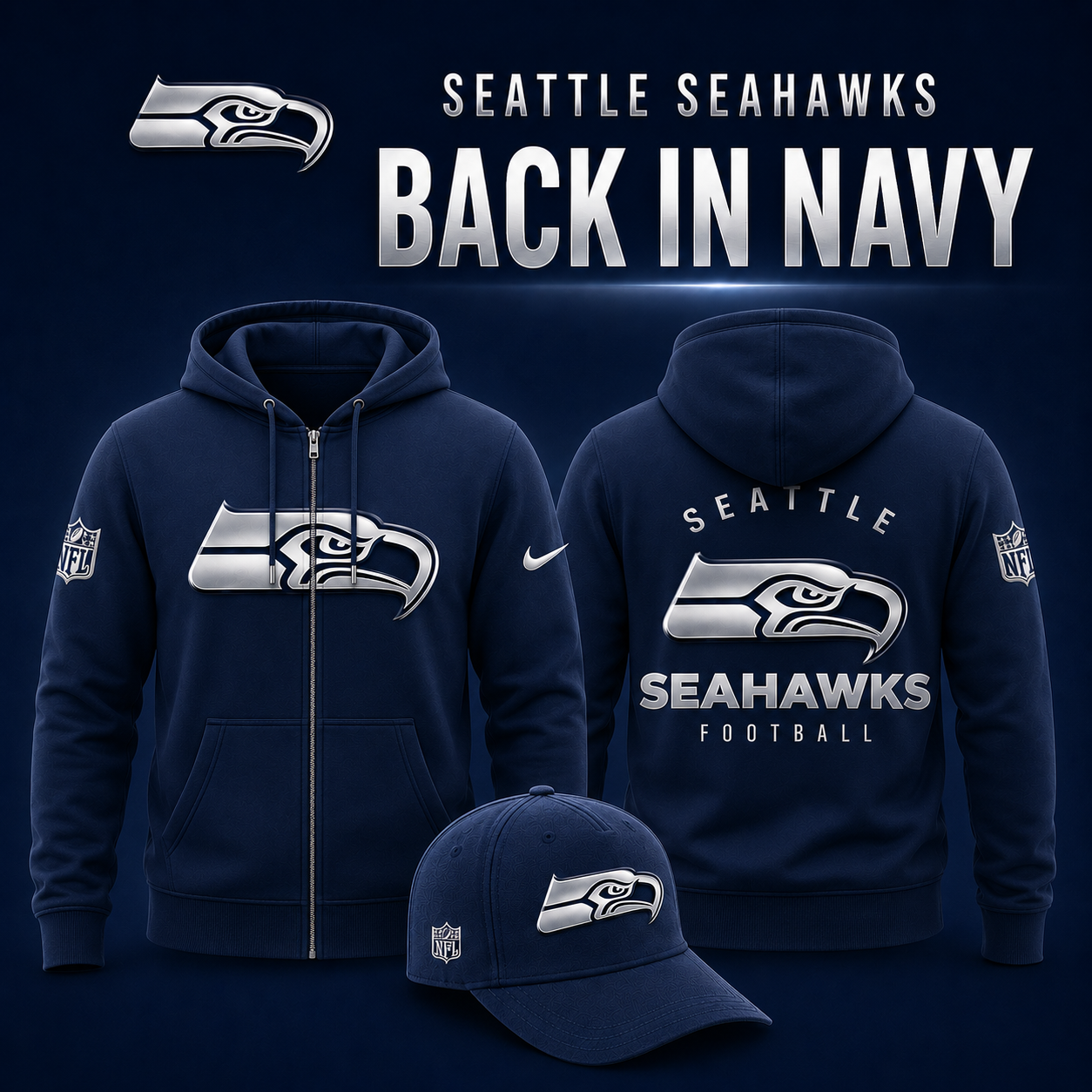 Seattle Seahawks - Back In Navy 2026 Limited Edition ZipHoodie
