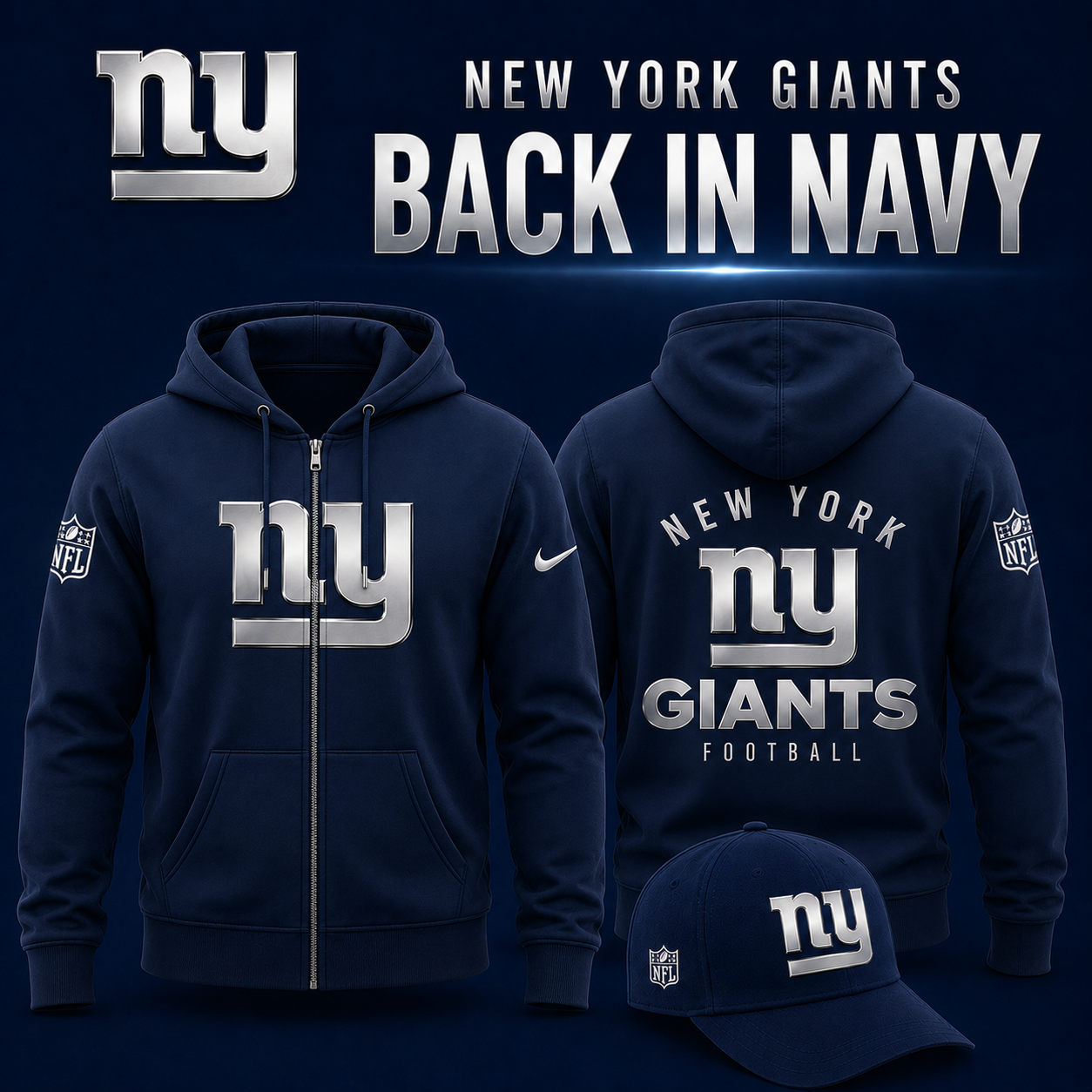 NY Giants - Back In Navy 2026 Limited Edition ZipHoodie