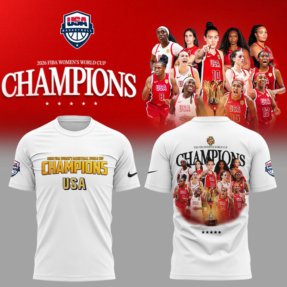 .  Team USA FIBA World Cup 2026 FIBA WOMEN’S WORLD CUP CHAMPIONS White Shirt