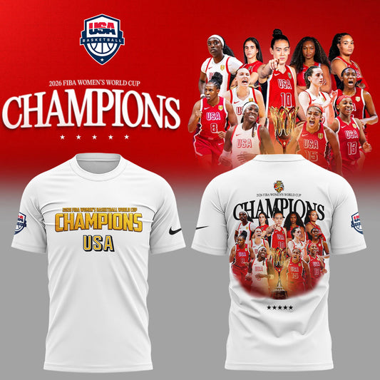 .  Team USA FIBA World Cup 2026 FIBA WOMEN’S WORLD CUP CHAMPIONS White Shirt