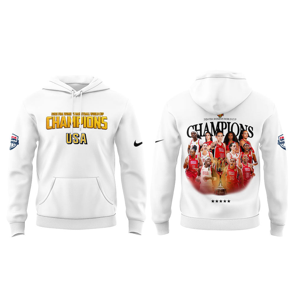 .  Team USA FIBA World Cup 2026 FIBA WOMEN’S WORLD CUP CHAMPIONS White Hoodie
