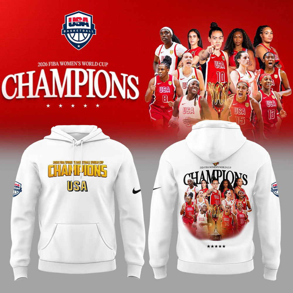 .  Team USA FIBA World Cup 2026 FIBA WOMEN’S WORLD CUP CHAMPIONS White Hoodie