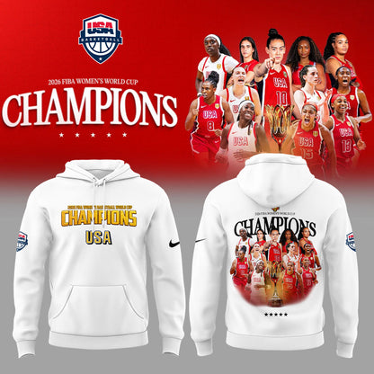 .  Team USA FIBA World Cup 2026 FIBA WOMEN’S WORLD CUP CHAMPIONS White Hoodie