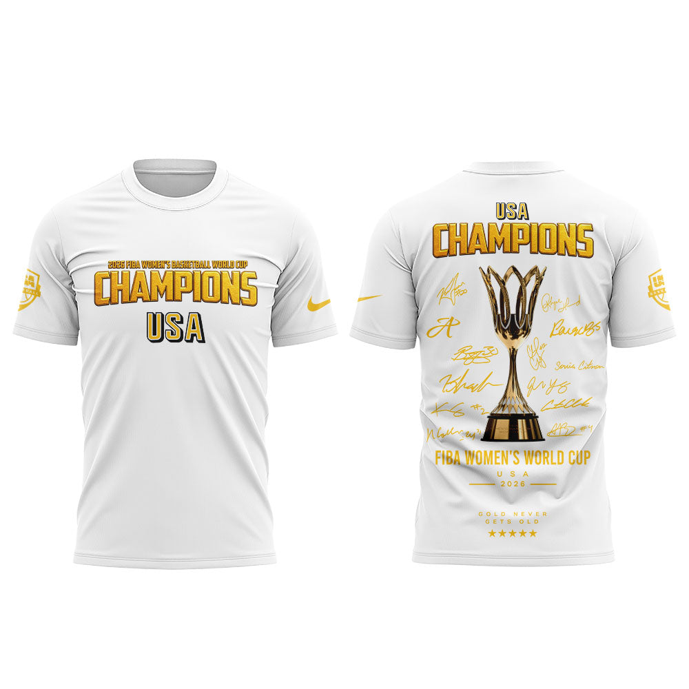 .  Team USA FIBA World Cup 2026 FIBA WOMEN’S WORLD CUP CHAMPIONS White Signature Shirt
