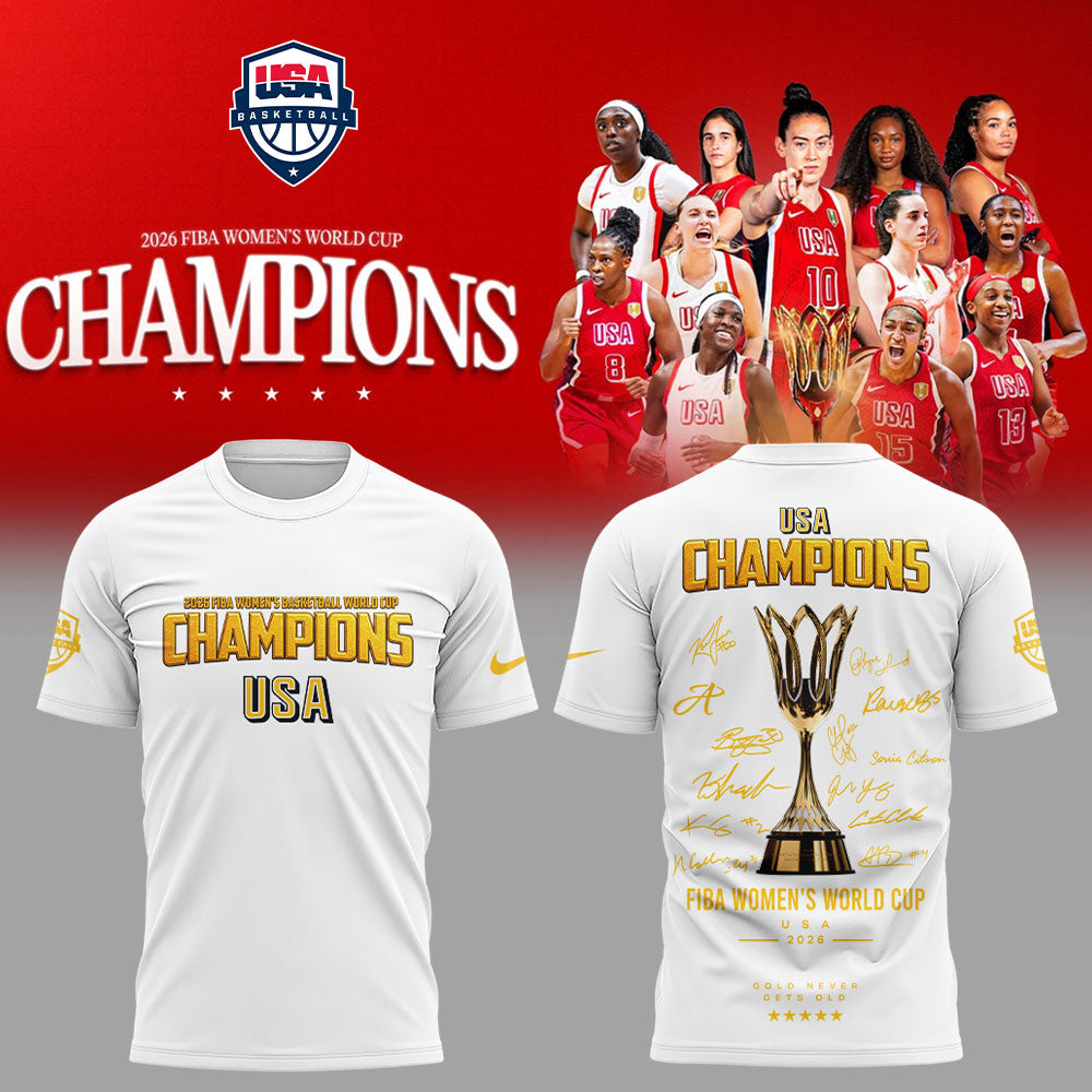 .  Team USA FIBA World Cup 2026 FIBA WOMEN’S WORLD CUP CHAMPIONS White Signature Shirt