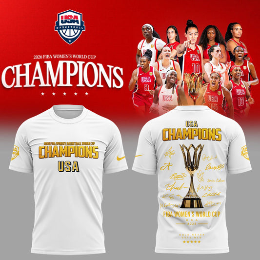 .  Team USA FIBA World Cup 2026 FIBA WOMEN’S WORLD CUP CHAMPIONS White Signature Shirt