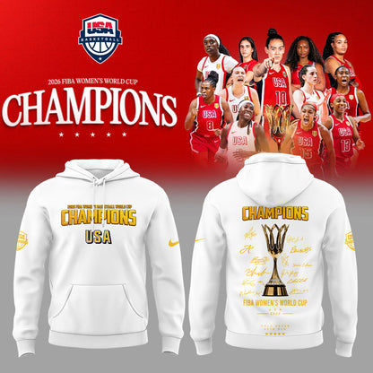 .  Team USA FIBA World Cup 2026 FIBA WOMEN’S WORLD CUP CHAMPIONS White Signature Hoodie