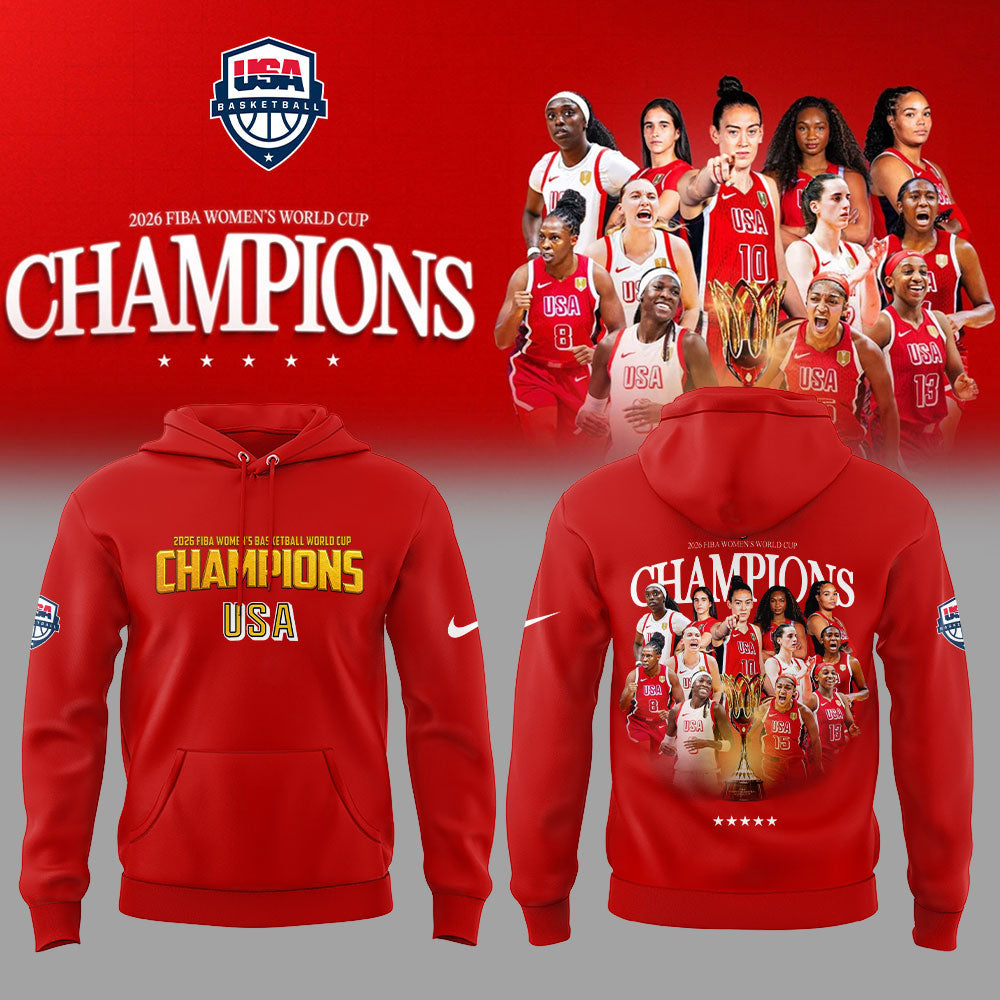 .  Team USA FIBA World Cup 2026 FIBA WOMEN’S WORLD CUP CHAMPIONS Red Hoodie